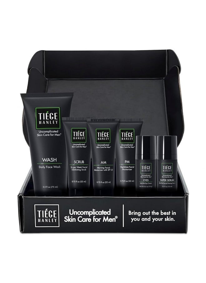 Tiege Hanley Mens Skin Care Set, Anti-Aging Skin Care Routine for Men (System Level 3) - Men's Skincare Set for Fines Lines Includes Face Wash, Scrub, Moisturizer, Eye Cream, & Face Serum