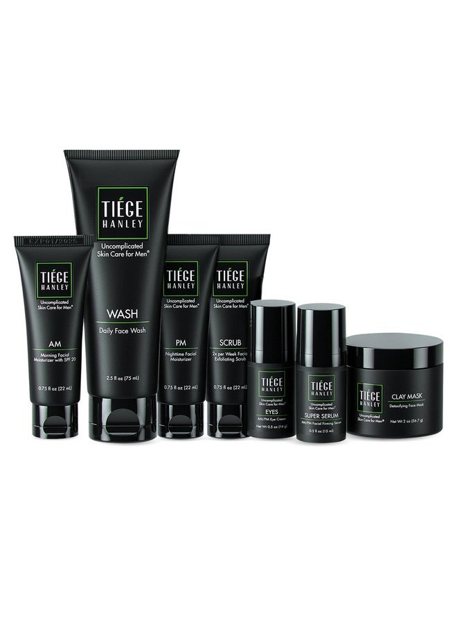 Tiege Hanley Mens Skin Care Set, Revitalization Skin Care Routine for Men (System Level 4) - Men's Skincare Set for Fine Lines Includes Face Wash, Scrub, Moisturizer, Eye Cream, Face Serum, Clay Mask