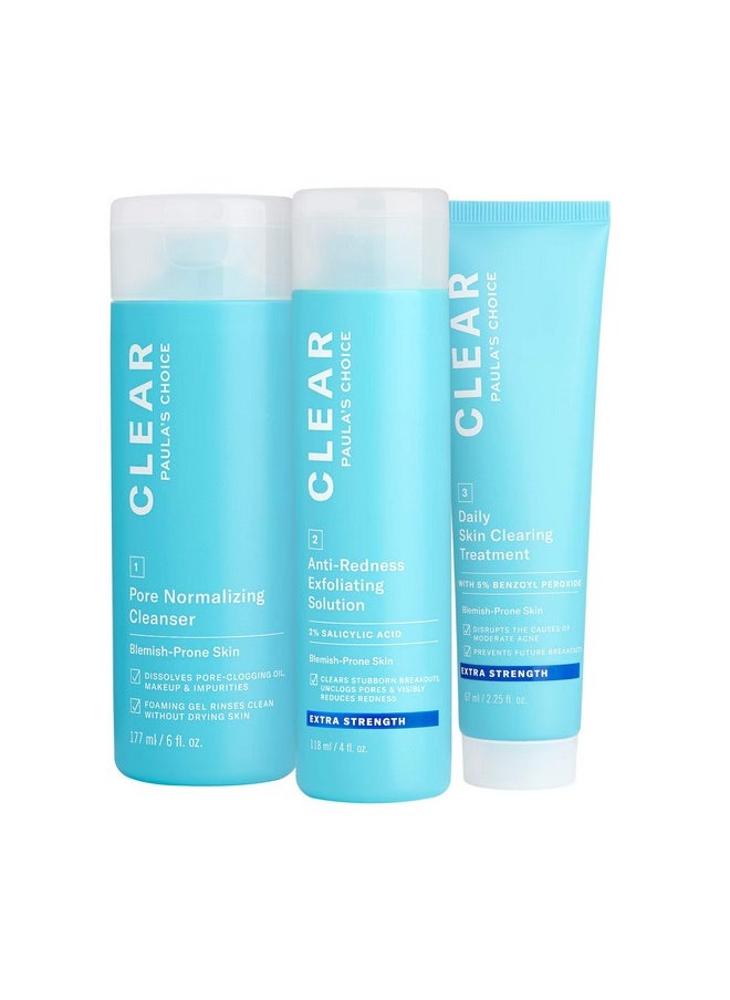 Paula's Choice CLEAR Extra Strength Acne Kit, 2% Salicylic Acid & 5% Benzoyl Peroxide for Severe Acne, Redness Relief, PACKAGING MAY VARY