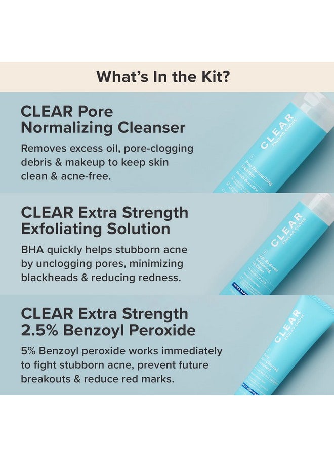 Paula's Choice CLEAR Extra Strength Acne Kit, 2% Salicylic Acid & 5% Benzoyl Peroxide for Severe Acne, Redness Relief, PACKAGING MAY VARY