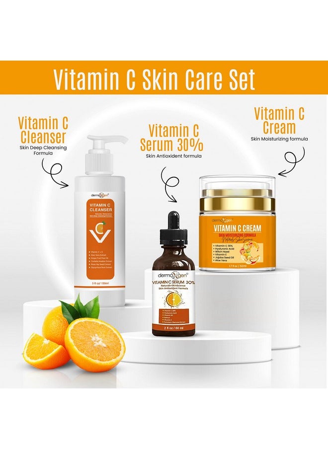 Dermaxgen Vitamin C Complete Facial Care Kit - Organic Glowing Skin Anti-Aging, Rejuvenating, Boosting Collagen & Hydrating - Day & Night Brightening Skincare Gift Set