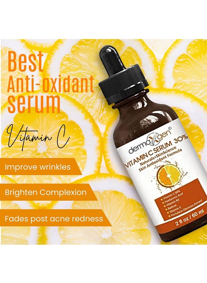 Dermaxgen Vitamin C Complete Facial Care Kit - Organic Glowing Skin Anti-Aging, Rejuvenating, Boosting Collagen & Hydrating - Day & Night Brightening Skincare Gift Set