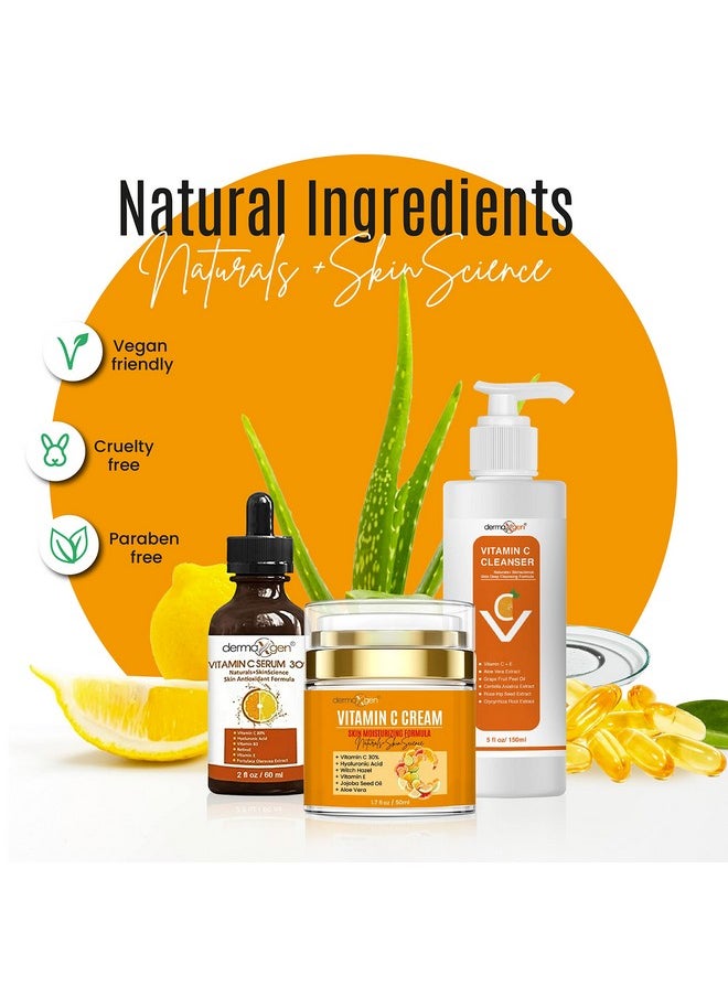 Dermaxgen Vitamin C Complete Facial Care Kit - Organic Glowing Skin Anti-Aging, Rejuvenating, Boosting Collagen & Hydrating - Day & Night Brightening Skincare Gift Set