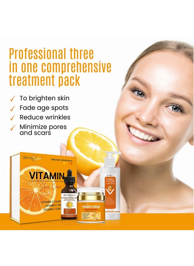 Dermaxgen Vitamin C Complete Facial Care Kit - Organic Glowing Skin Anti-Aging, Rejuvenating, Boosting Collagen & Hydrating - Day & Night Brightening Skincare Gift Set