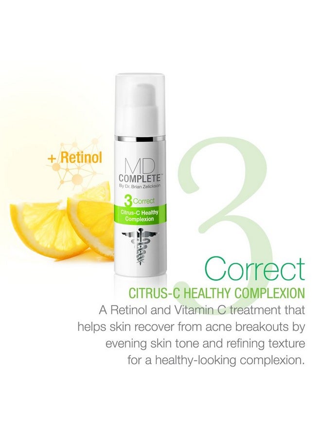 MD Complete 3-Step Professional Acne Clearing System: Salicylic Acid Cleanser, Benzoyl Peroxide Spot Treatment and Retinol Vitamin-C Complexion Correcting Serum