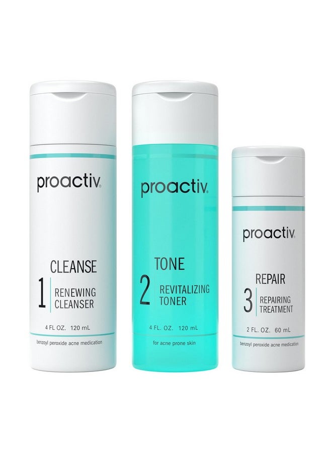 Proactiv 3 Step Acne Treatment - Benzoyl Peroxide Face Wash, Repairing Acne Spot Treatment for Face And Body, Exfoliating Toner - 60 Day Complete Acne Skin Care Kit,Multicolor