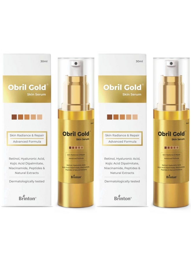 Brinton Obril Gold Skin Serum for Hyperpigmentation with Hyaluronic Acid for Dark Spot Removal, Tan & Acne Marks | Reduces Wrinkles & Fine Lines |Boosts Glow | For Men & Women - 30ml(pack of 2)