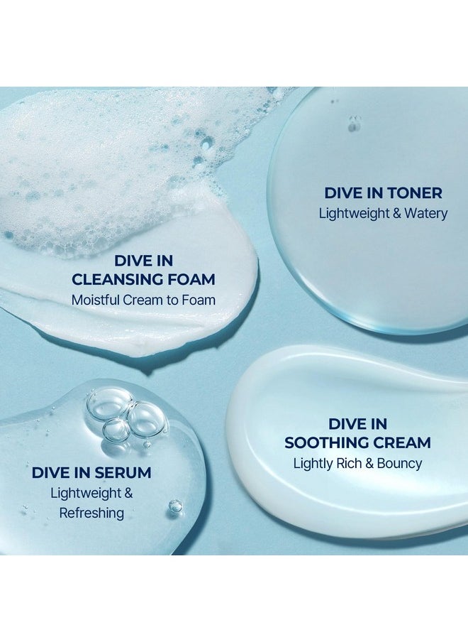 Torriden DIVE-IN Trial Kit, Hyaluronic Acid Infused Daily Skincare Kit - 4 Step Regimen with Foam Cleanser, Facial Toner, Serum, and Cream | Vegan, Hypoallergenic Korean Skin Care