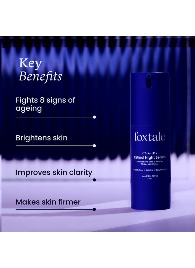 FoxTale - (Pack Of 2) 0.15% Beginner Friendly Retinol Night Serum|Anti-Aging Night Cream|Reduces Fine Lines And Wrinkles|No Purging|For Younger-Looking Skin|Men&Women|All Skin Types - 30 Ml