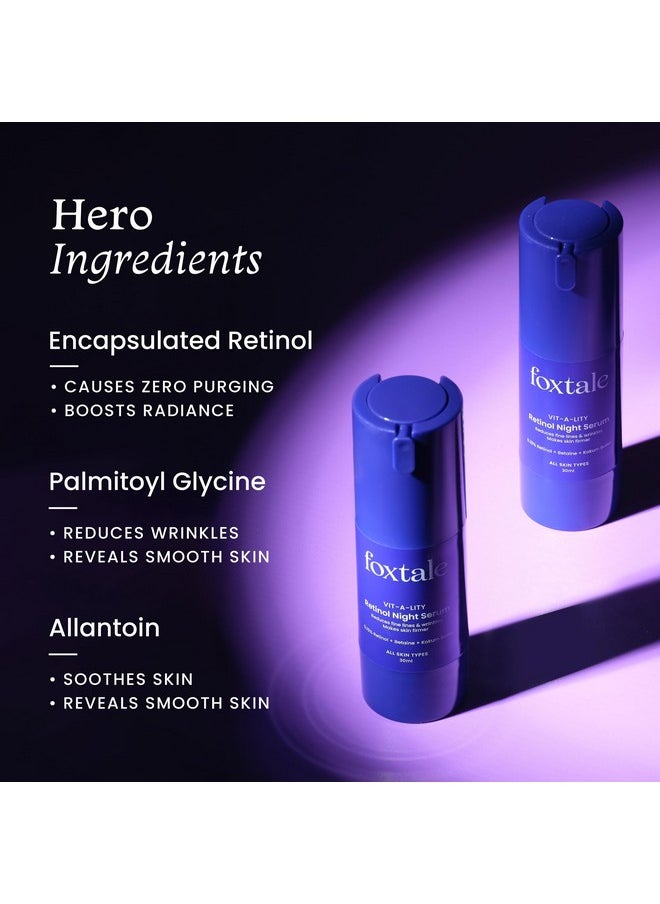 FoxTale - (Pack Of 2) 0.15% Beginner Friendly Retinol Night Serum|Anti-Aging Night Cream|Reduces Fine Lines And Wrinkles|No Purging|For Younger-Looking Skin|Men&Women|All Skin Types - 30 Ml