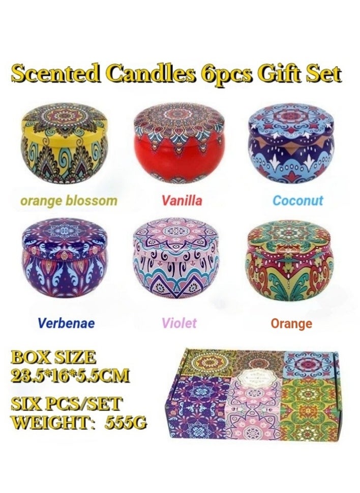 Ramadan Luxury Gift Set 6pcs Scented Candles Gift Box and 5 Sheets Brownish Red Temporary Waterproof Henna Tattoo Stickers (Ramdom 5 Sheets)