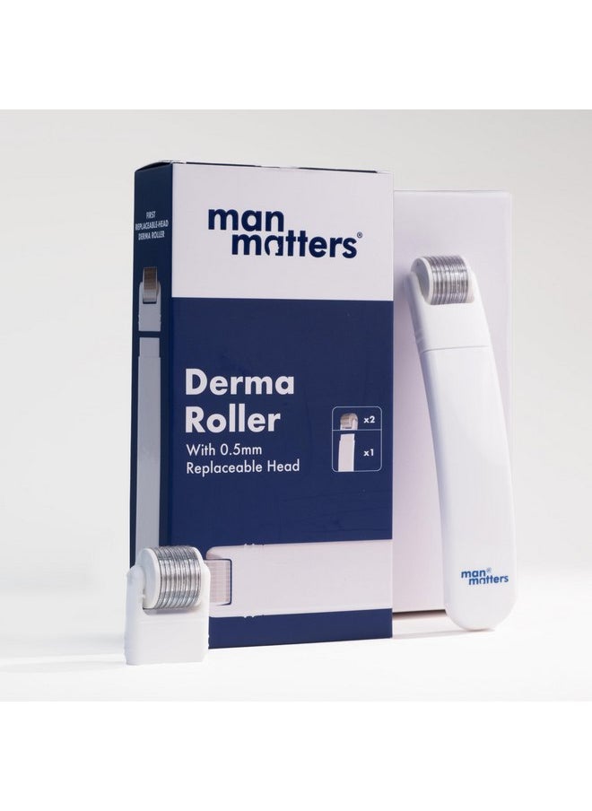 Man Matters 2-In-1 Derma Roller For Hair & Beard | 540 Micro 0.5mm Titanium Alloy Needles | Replaceable Head | Stimulates Hair Follicles | Provides Hair & Beard Growth | Safe & Easy To Use