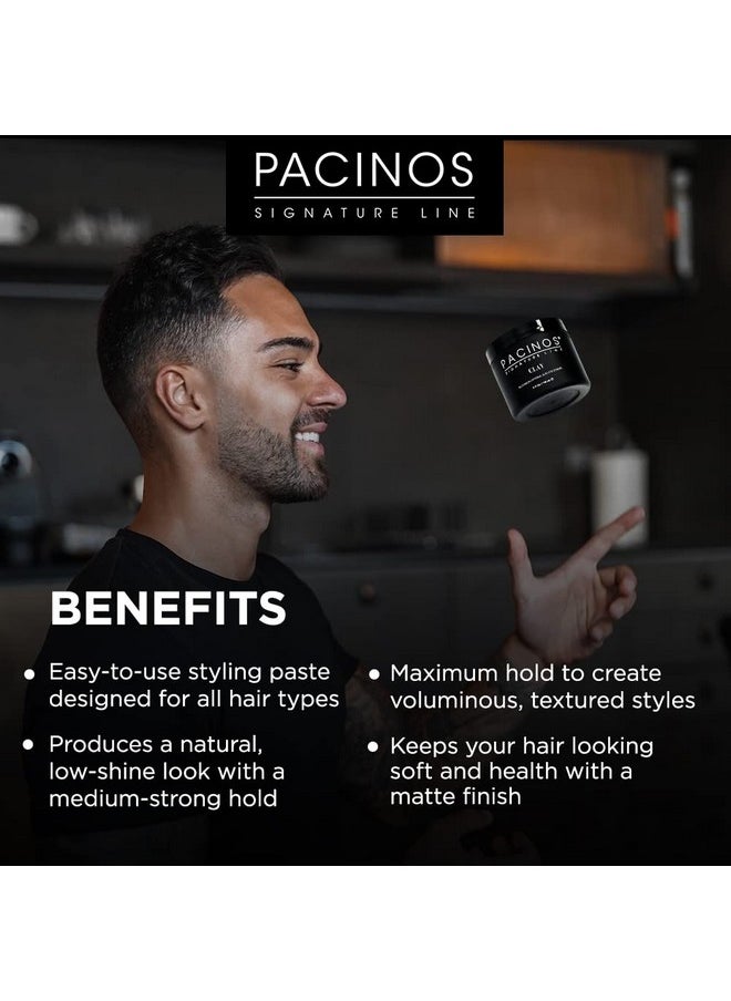 Pacinos Signature Line Clay Hair Paste - Long Lasting Styling Wax with Firm Hold for All Hair Styles 4 Oz