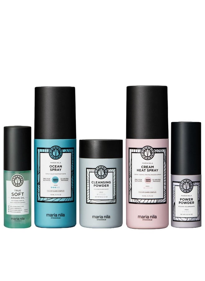 Maria Nila, The Styling Beauty Bag, 5 Styling Products to get Creative with your Looks, 100% Vegan & Sulfate/Paraben free