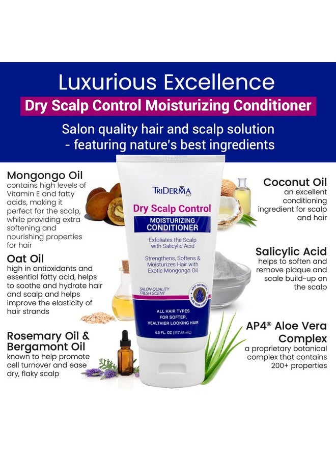 TriDerma Dry Scalp Control Deep Moisturizing Hair Conditioner - Salon Quality Treatment - Salicylic Acid, Exfoliates, Nourishes & Strengthens Hair - Exotic Mongongo & Rosemary Oil - 6 oz