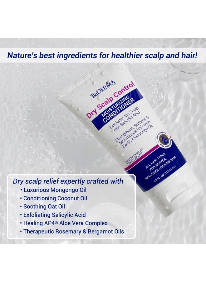 TriDerma Dry Scalp Control Deep Moisturizing Hair Conditioner - Salon Quality Treatment - Salicylic Acid, Exfoliates, Nourishes & Strengthens Hair - Exotic Mongongo & Rosemary Oil - 6 oz