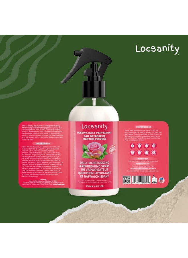 Locsanity Daily Moisturizing Rose Water and Peppermint Hair Scalp Refresher for Locs and Dreadlocks - Natural Loc Care and Maintenance (8oz)