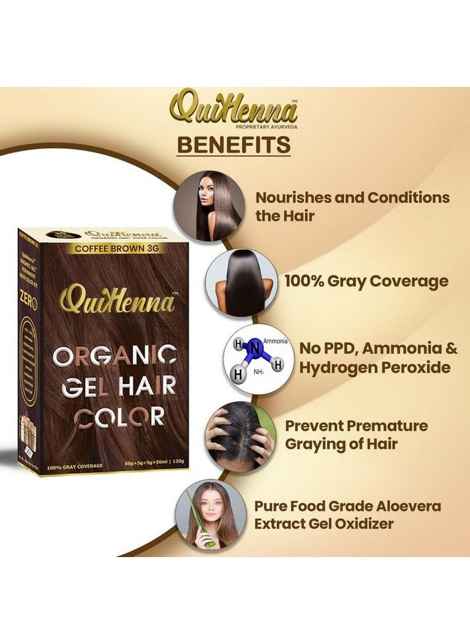 byPureNaturals QuikHenna Organic Hair Colour Gel 3G Coffee Brown - PPD & Ammonia Free Permanent Natural Hair Color, 100% Grey Coverage, Long Lasting Gel Colour for Men & Women, 120gm