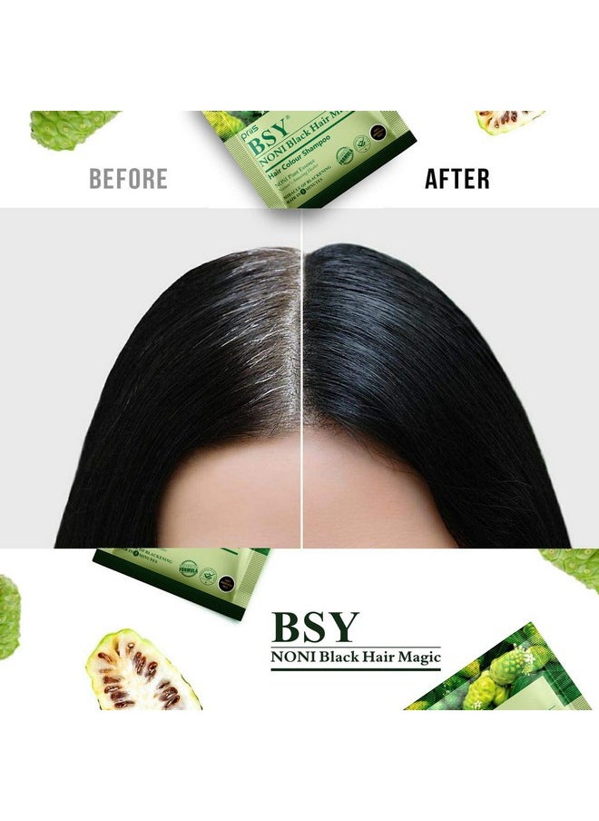 BSY Noni Black Hair Magic Hair colour shampoo (12ml x 24 Sachets) | Ammonia Free Hair Color Shampoo for men| Natural Black Permanent Hair Dye Shampoo for women | Noni Fruit Hair Dye | 5 Minutes Hair Colour | Easy to use Hair Colour Shampoo