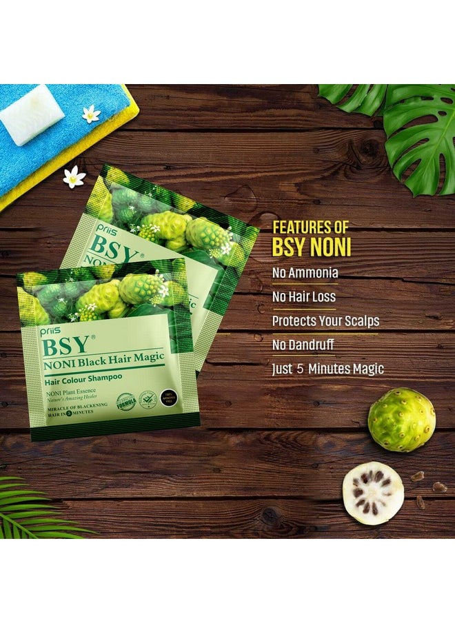 BSY Noni Black Hair Magic Hair colour shampoo (12ml x 24 Sachets) | Ammonia Free Hair Color Shampoo for men| Natural Black Permanent Hair Dye Shampoo for women | Noni Fruit Hair Dye | 5 Minutes Hair Colour | Easy to use Hair Colour Shampoo