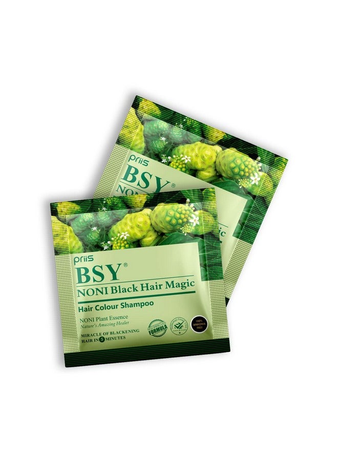 BSY Noni Black Hair Magic Hair colour shampoo (12ml x 24 Sachets) | Ammonia Free Hair Color Shampoo for men| Natural Black Permanent Hair Dye Shampoo for women | Noni Fruit Hair Dye | 5 Minutes Hair Colour | Easy to use Hair Colour Shampoo