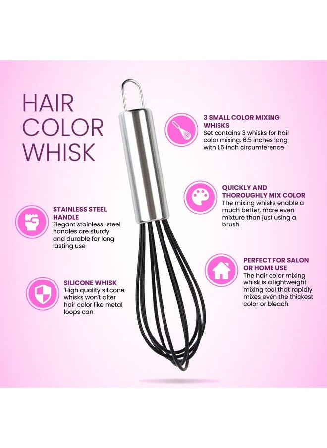 Hair Color Whisk - Set of 3 - Hair Color Mixer - Silicone with Stainless Steel Handle - Salon Hair Wisk - Color Whisk - Hair Whisk Color Mixer - Hair Dye Whisk - Color Wisk