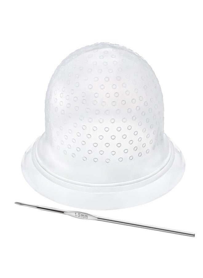 FRIUSATE Hair Coloring Highlighting Cap, 2 Pieces Silicone Highlight Cap Pull Through Caps Hair Coloring Frosting Cap with Hook, Hair Highlighting Kit Gloves and Brush for Salon Tools Women Men
