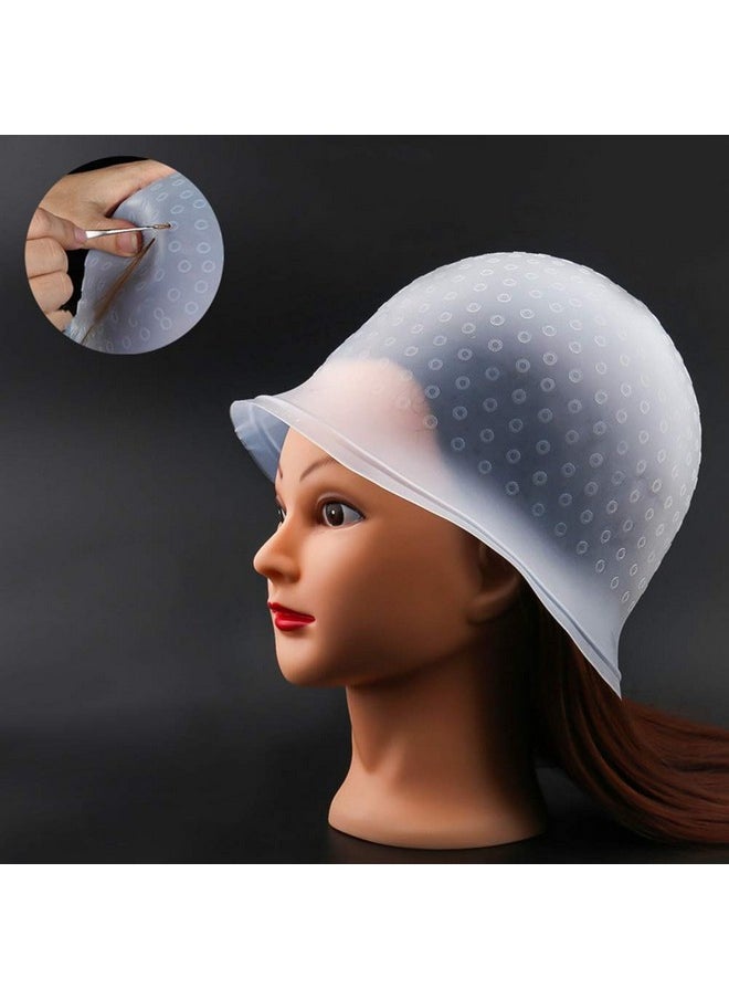 FRIUSATE Hair Coloring Highlighting Cap, 2 Pieces Silicone Highlight Cap Pull Through Caps Hair Coloring Frosting Cap with Hook, Hair Highlighting Kit Gloves and Brush for Salon Tools Women Men