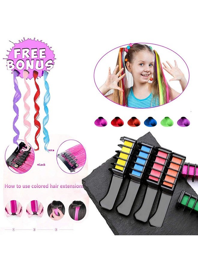 MSDADA Hair Chalk - New Hair Chalk Comb Temporary Bright Washable Hair Color Dye for Girls Kids with Hair Extensions Clips - Birthday Party Christmas Gifts Toys for Girls Kids Age 6-8-10-12 Years Old