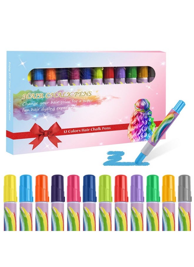 MSDADA Hair Chalk Pens - 12 Color Temporary Washable Hair Dye for Kids - DIY Makeup Birthday Party Halloween Christmas Gifts Toys for Ages 6-12 Years