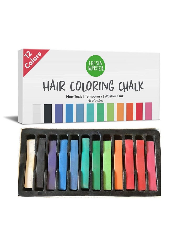 Fresh Monster Temporary Hair Coloring Chalk 12 Bright Colors Washes Out Easily Girls and Boys Non-Toxic and Safe for All Ages, Hair Colors and Textures Great Gift Idea