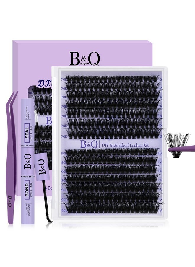 Lash Extension Kit 280Pcs Volume Individual Lashes Kit Superfine Individual Lashes 10-18Mm Soft D Curl Lash Clusters Kit With Bond And Seal Lash Tweezers For Self Use （Kit，70D+90D-10-18Mix）