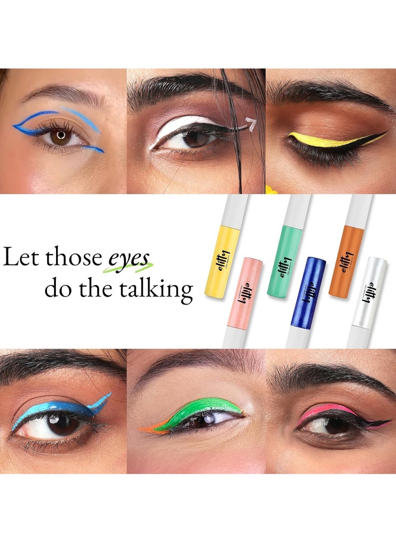 Royal Rebel Pop Colour Waterproof Liquid Eyeliner Combo (Pack of 2) | Matte Shades (Black, Dark Blue) | Lasts Upto 12 Hrs | 4 ML Each