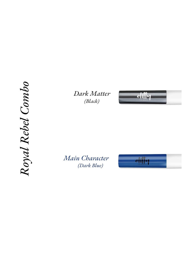 Royal Rebel Pop Colour Waterproof Liquid Eyeliner Combo (Pack of 2) | Matte Shades (Black, Dark Blue) | Lasts Upto 12 Hrs | 4 ML Each