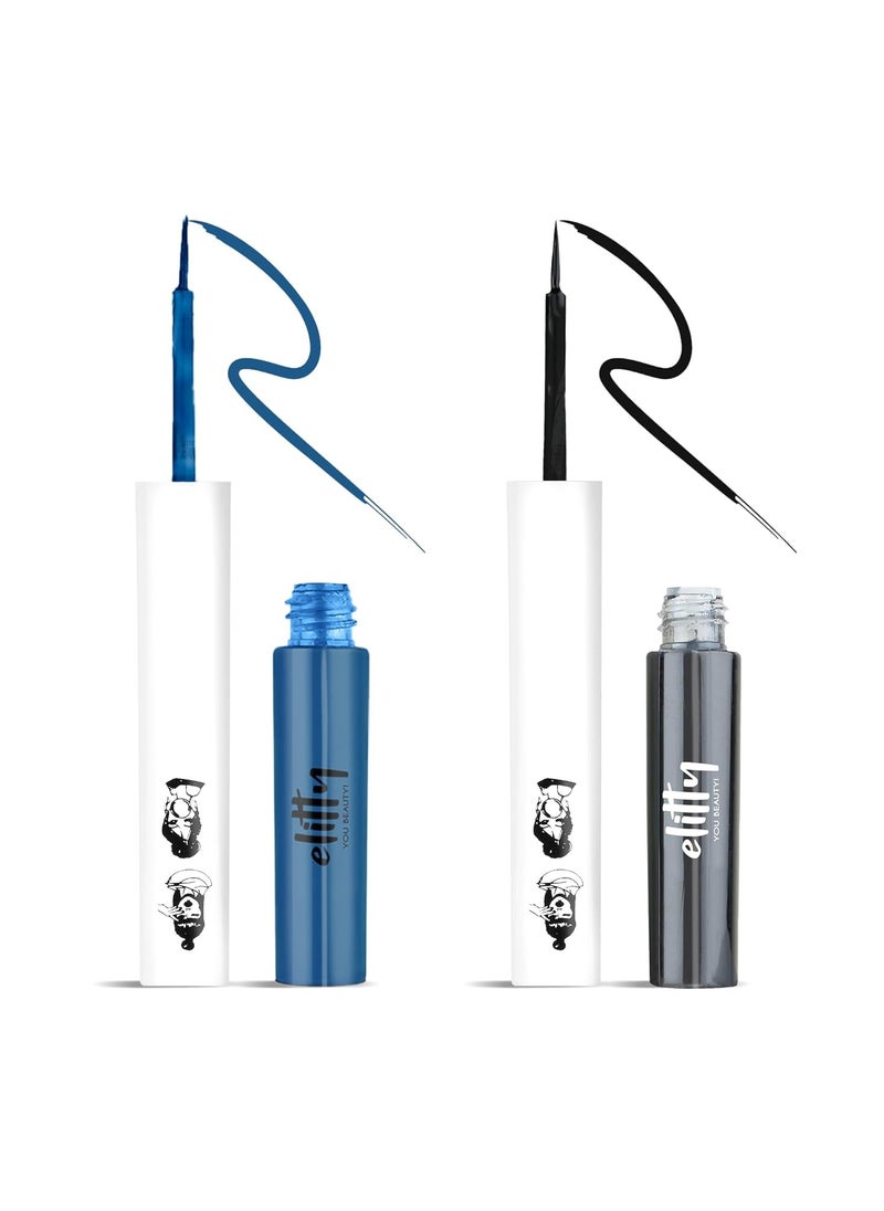 Royal Rebel Pop Colour Waterproof Liquid Eyeliner Combo (Pack of 2) | Matte Shades (Black, Dark Blue) | Lasts Upto 12 Hrs | 4 ML Each