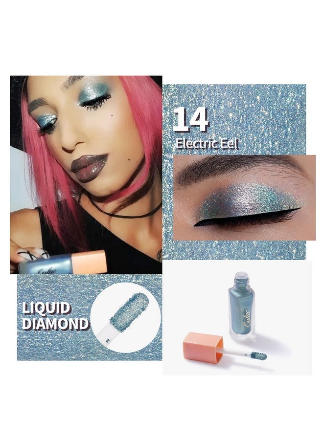 Oulac Liquid Glitter Eyeshadow - Shimmer Eyeshadow & Eyeliner | Shiny Teal with Gold and Emerald Sparkle, Blendable Sparkly Eye Make-up, Crease Resistant, Vegan, Cruelty-Free, 5.4g, Electric Eel (14)