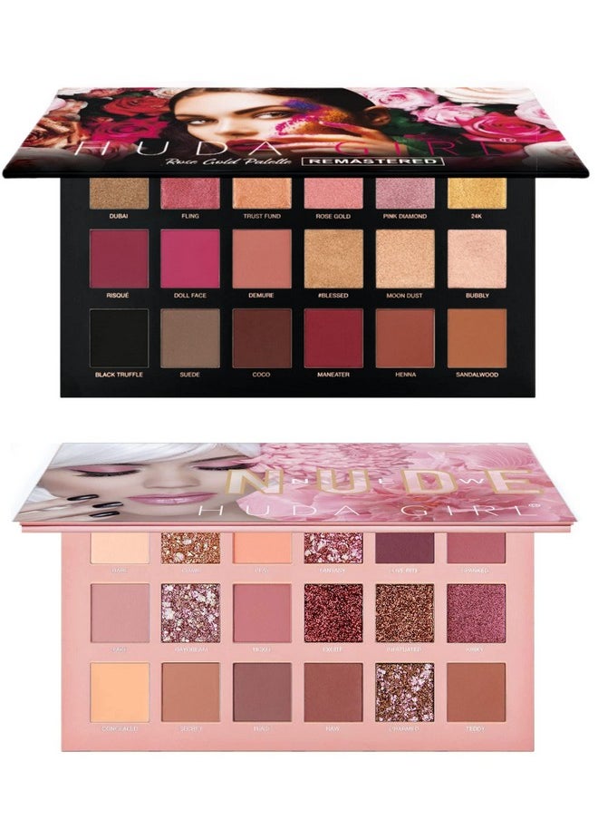 Beauty Rose Gold Remastered + Nude Edition Eyeshadow Palette Combo Kit - 36 Matte And Shimmer Finishes, Includes Black Eyeshadow - Complete Eye Shadow Palette Set