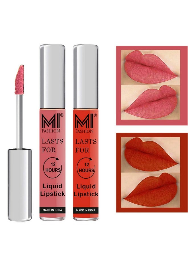 MI FASHION Soft Smooth Matte Finish Liquid Lipstick (Peach, Orange) 100% Superstay 12hr & Wide Range Of Flattering Colors 3.5ml (Pack Of 2)