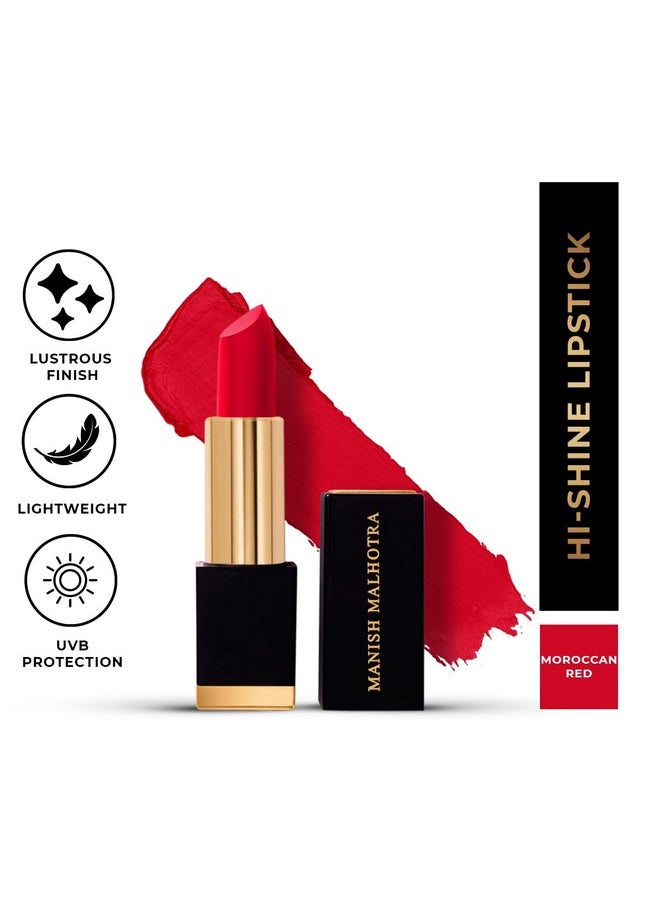MyGlamm Manish Malhotra Hi-Shine Lipstick - Moroccan Red - 4gm | Rasberry Red Shade | Lightweight, Long-wear Lipsticks | UVB Protection, High Coverage, Cruelty Free |Glossy Finish