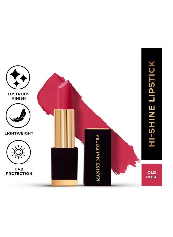 MyGlamm Manish Malhotra Hi-Shine Lipstick - Old Rose - 4gm | Muted Pink Shade | Lightweight, Long-wear Lipsticks | UVB Protection, High Coverage, Cruelty Free | Glossy Finish