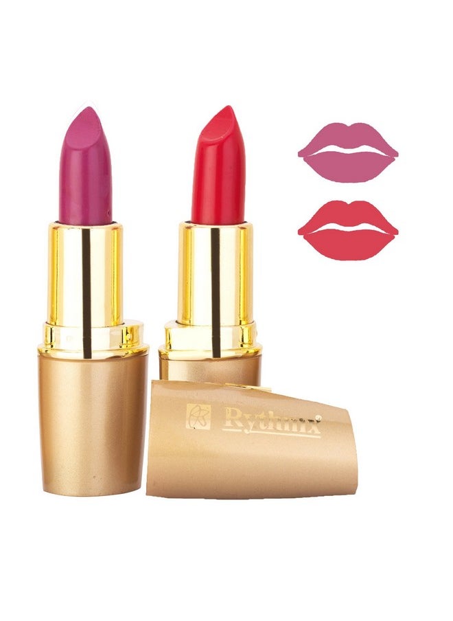 RythmX Creamy Matte Professional Lipsticks Combo GOLD 546-547 (Red, Purple) Set of 2 (4 Grams /Pc)