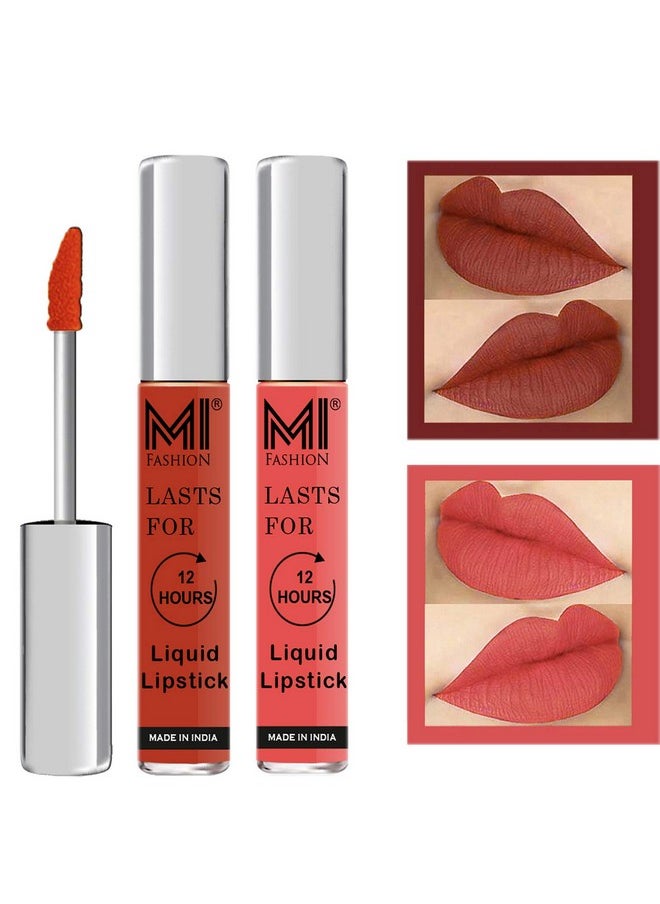 MI FASHION Pure Matte Liquid Lipstick Brick Red, Peach Transferproof, Transform Your Lips With 12hr Of Classic Colors In 3.5ml (Sets 2)