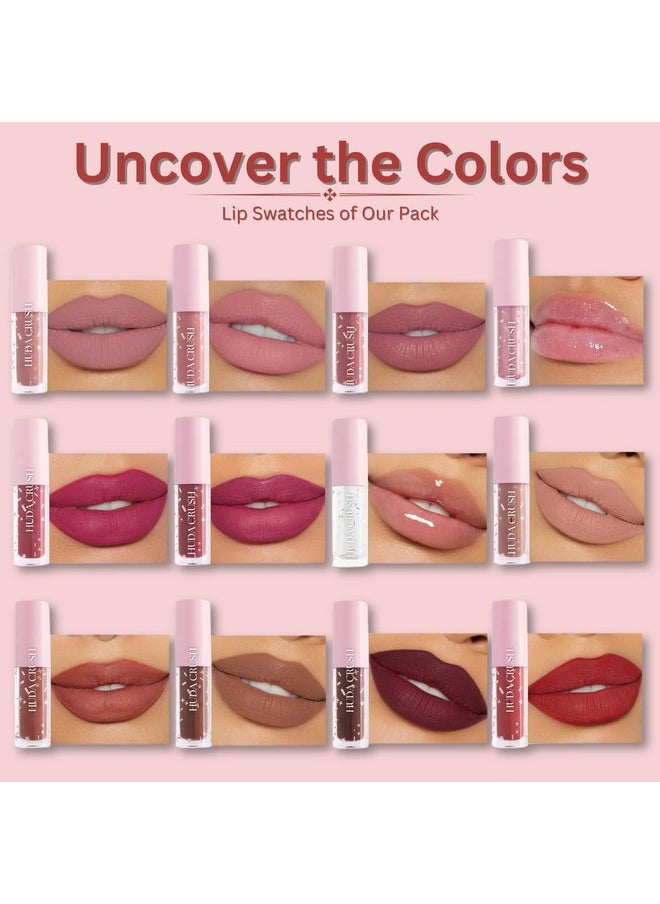 12Pcs Lipstick Combo Set, Christmas Gifts For Women, Long Lasting Lipstick Waterproof Matte Liquid Lipsticks, Red, Brown Nude Lipstick Shade, Ideal Lipstick For Dusky Skin Tone & Indian Tone