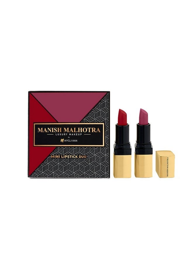 MyGlamm Manish Malhotra Hi Shine Mini Lipstick Set - Afterparty - 1.5g (Set of 2) | Pinkish Purple & Fierce Red Shade Lipsticks Combo | Long Lasting Cream Finish