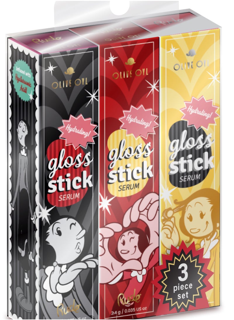 Rude Olive Oyl Hydrating Gloss Stick Serum - 3 piece set
