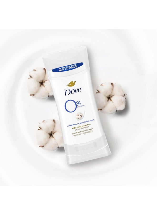 Dove 0% Aluminum Deodorant Stick Cotton Flower & Sandalwood 3 count for 48-Hour Odor Protection Aluminum Free Deodorant 2.6 oz