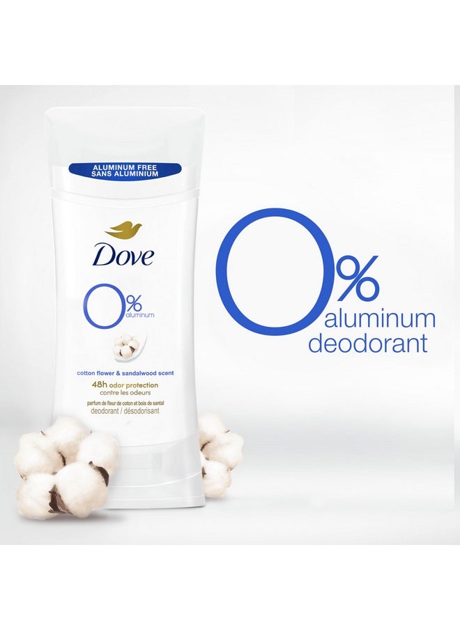 Dove 0% Aluminum Deodorant Stick Cotton Flower & Sandalwood 3 count for 48-Hour Odor Protection Aluminum Free Deodorant 2.6 oz