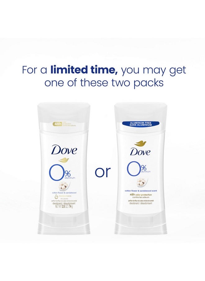 Dove 0% Aluminum Deodorant Stick Cotton Flower & Sandalwood 3 count for 48-Hour Odor Protection Aluminum Free Deodorant 2.6 oz