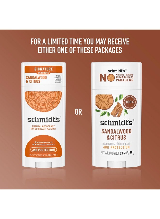 Schmidt's Aluminum-Free Vegan Deodorant Sandalwood & Citrus 2 Count for Women and Men, with 24 Hour Odor Protection, Natural Ingredients, Cruelty-Free, 2.65 oz