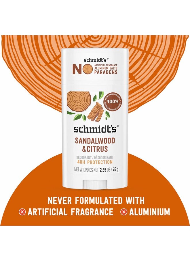 Schmidt's Aluminum-Free Vegan Deodorant Sandalwood & Citrus 2 Count for Women and Men, with 24 Hour Odor Protection, Natural Ingredients, Cruelty-Free, 2.65 oz